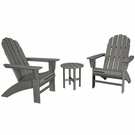 POLYWOOD Vineyard Slate Grey Patio Set with Side Table and 2 Curveback Adirondack Chairs 633PWS4181GY